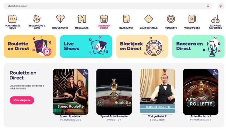 Wild Fortune Casino jeux live